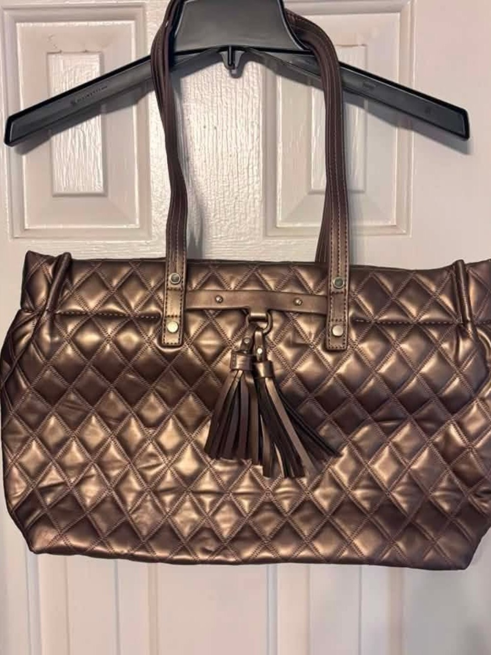 Quilted Tassel Tote Bag - Bronze